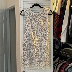 Loft White and Tan Shift Lace Dress